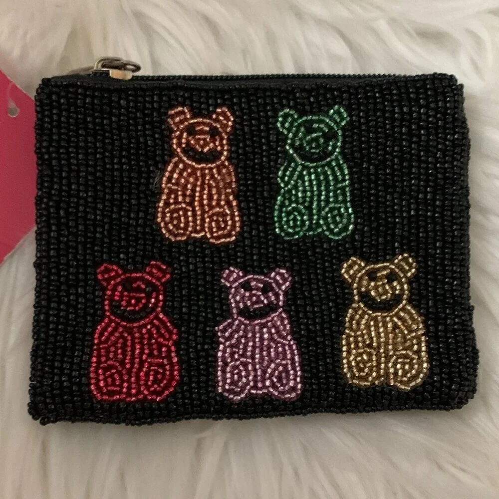 BACCI Gummy Bears Seed Beaded Coin/Card Case in Black - Picture 2 of 4